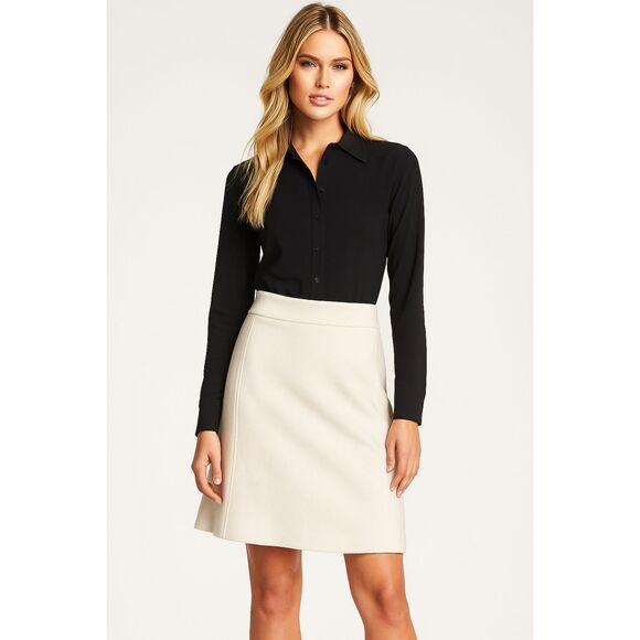 ANN TAYLOR IVORY TWEED GORED CAREER CASUAL CLASSIC WOOL A-LINE SKIRT SZ: 14P NEW - Picture 1 of 5